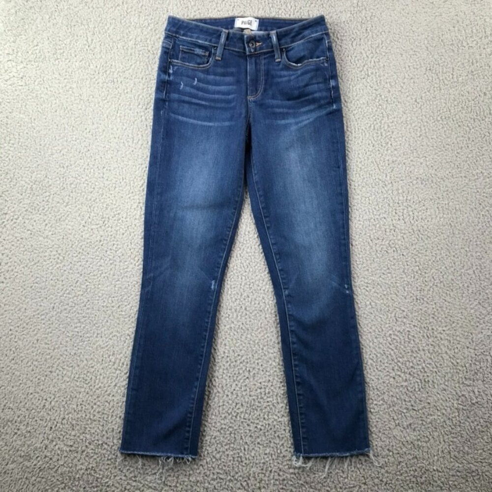 PAIGE‎ Womens Size 27 Skyline Skinny Distressed Raw Hem Stretch Denim Jeans